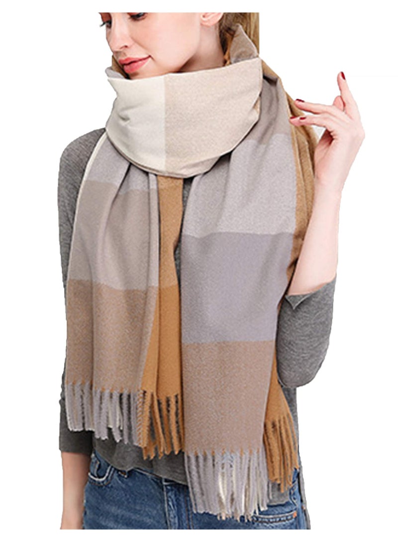 Wander Agio Women's Fashion Scarves Long Shawl Winter Thick Warm Knit Large Scarf Plaid Rough Khaki 26 - Image 1
